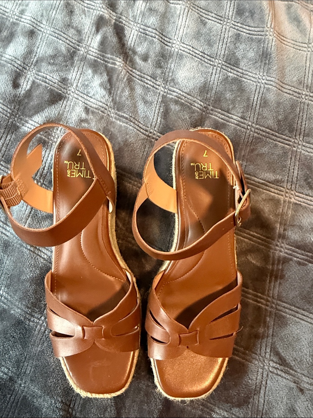 Time and Tru Tan Strappy Wedge Sandals